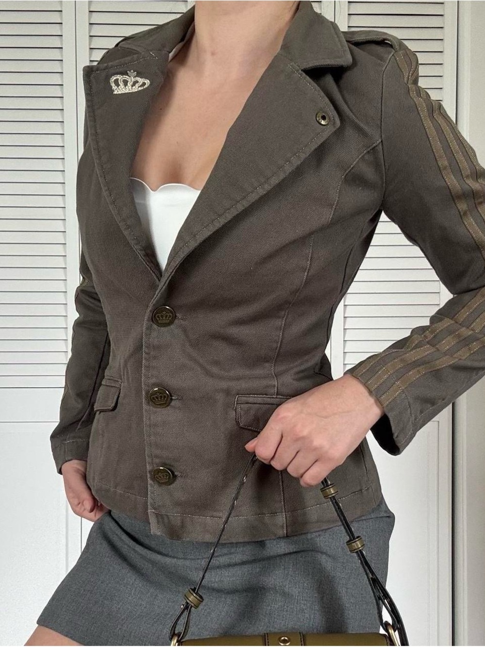 adidas Olive Green Military-Style Blazer Jacket - Picture 3 of 8
